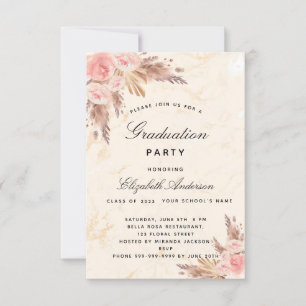 Invitation Graduation fête pampas herbe rose or blush