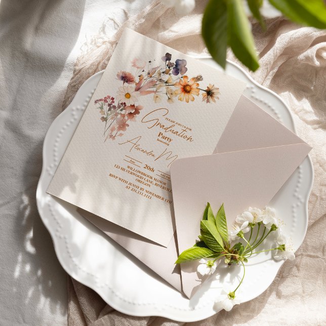 Invitation Graduation Fleur sauvage moderne (Créateur téléchargé)
