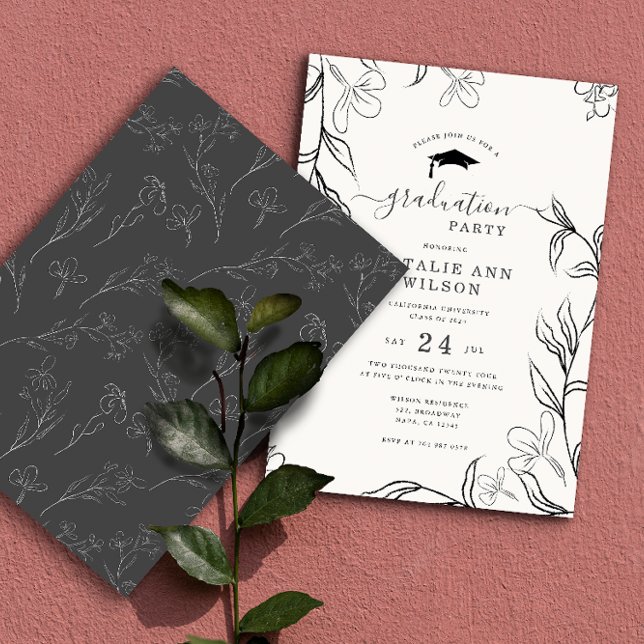 Invitation Graduation florale délicate à la main (Créateur téléchargé)