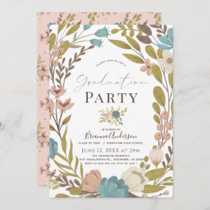 Invitation Graduation florale rose lunaire