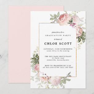 Invitation Graduation florale rose pâle rose