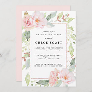 Invitation Graduation florale rose pâle rose