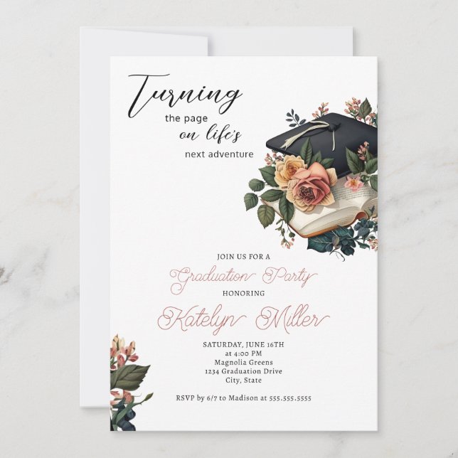 Invitation Graduation florale vintage (Devant)