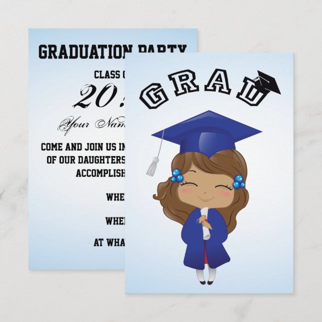 Invitation Graduation Girl in Blue (Devant / Derrière)