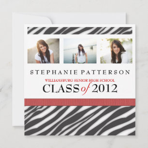 Invitation Graduation Glamor Girl Zebra Imprimer avec le roug