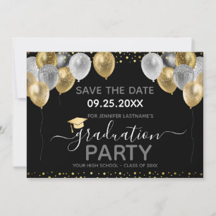 Invitation Graduation Gold Black Enregistrer la date Invitati
