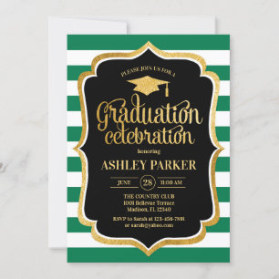 Invitation Graduation - Gold Black Green Grandes Blancs