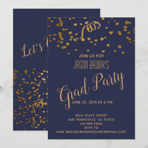 Invitation Graduation Gold Confetti Blowout Party