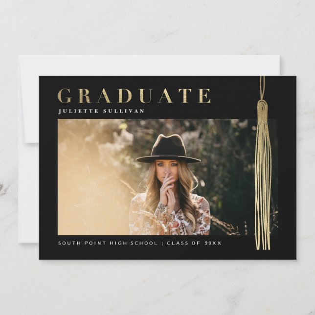 Invitation Graduation Gold et Black Photo (Devant)