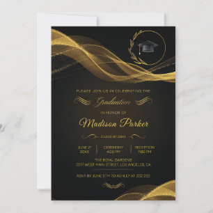Invitation Graduation Gold Glittering Wave