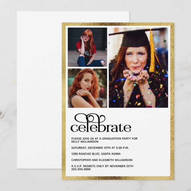 Invitation Graduation Gold Graduate Photo (Devant / Derrière)