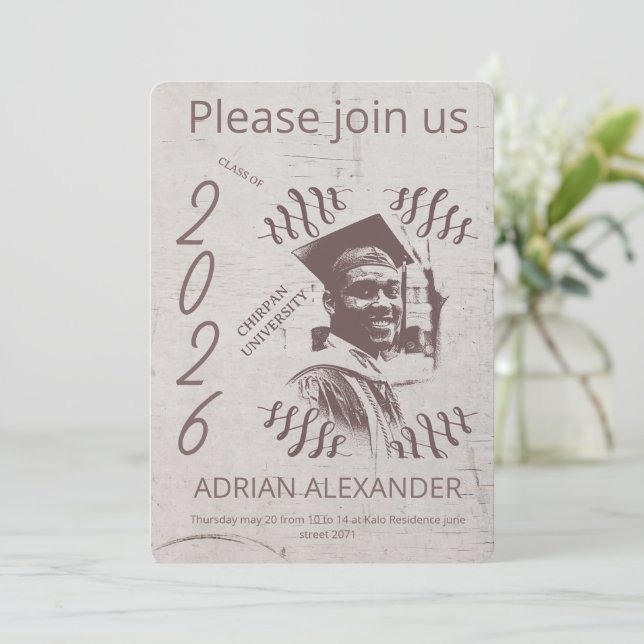 Invitation Graduation grayed backdrop custom photo (Debout devant)