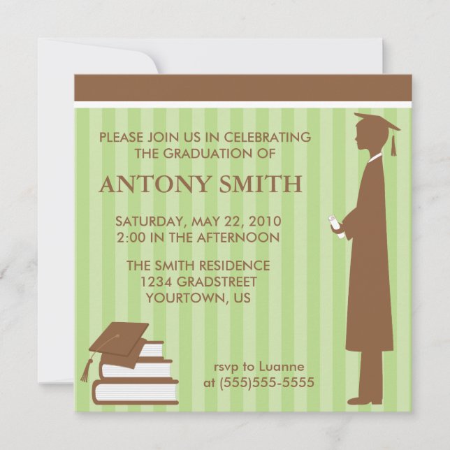 Invitation Graduation Greens Stripes (Devant)