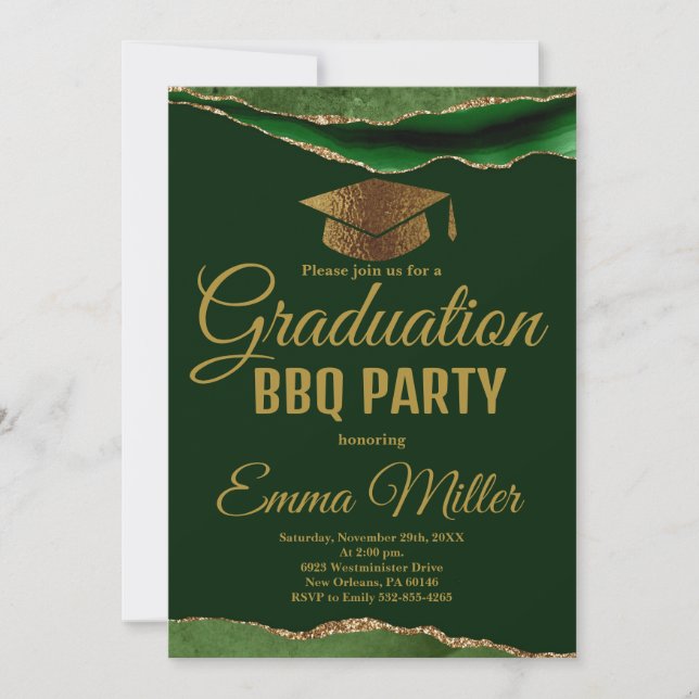 Invitation Graduation Gris et Gold BBQ Party (Devant)