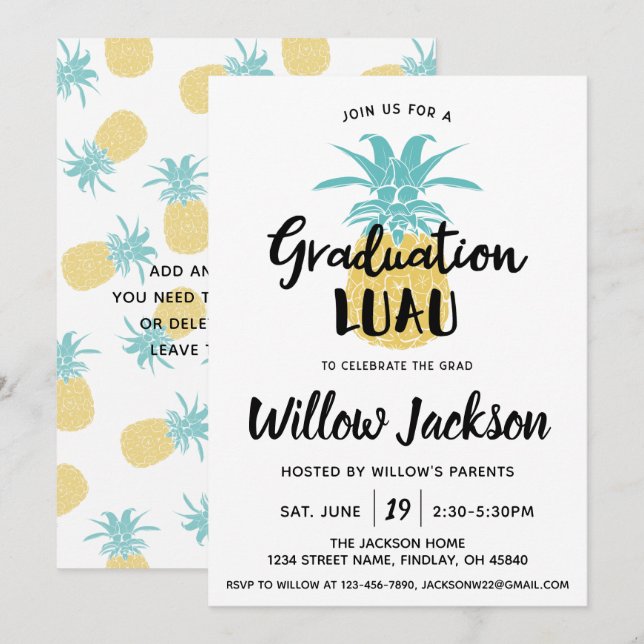 Invitation Graduation Luau Ohana Graduation Party Open House (Devant / Derrière)