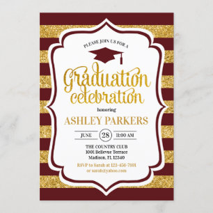 Invitation Graduation - Maroon Gold Stripes