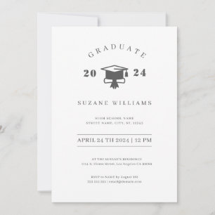 Invitation Graduation minimaliste blanche et grise