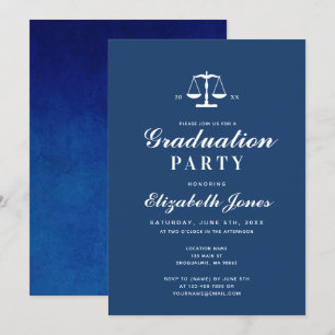 Invitation Graduation minimaliste en bleu et aquarelle