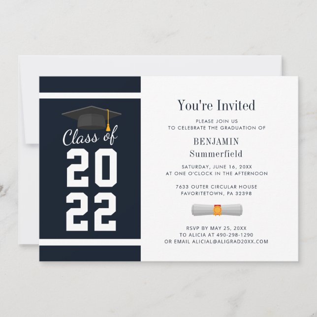 Invitation Graduation moderne 2025 Marine Blue Grad Party (Devant)