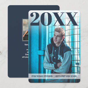 Invitation Graduation moderne audacieuse   bleu marine   2 Ph