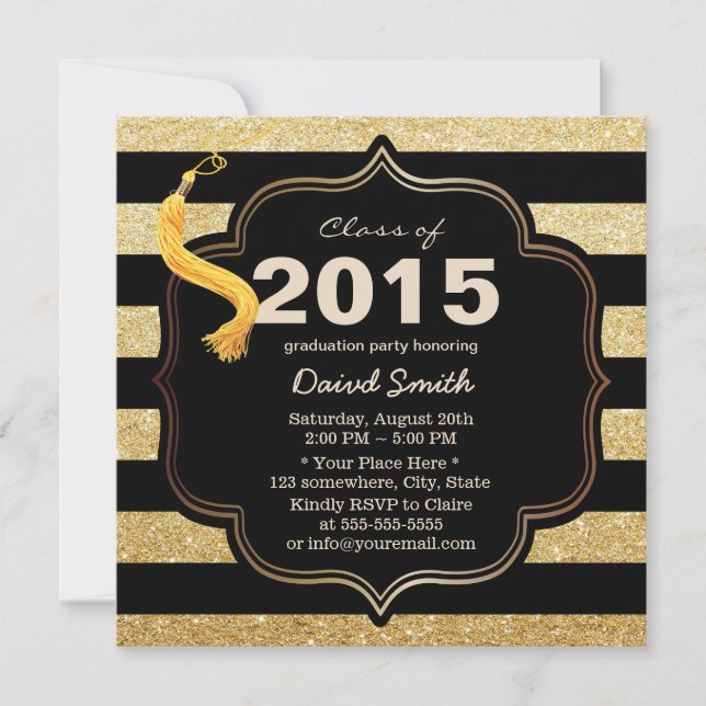 Invitation Graduation moderne Black & Gold Stripes (Devant)