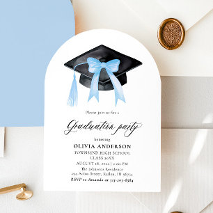 Invitation Graduation Moderne Bleu Bow Graduation Cap Arched