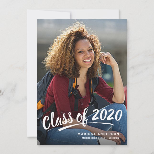 Invitation Graduation Moderne Brush Script 2+Soirée 2020 (Devant)