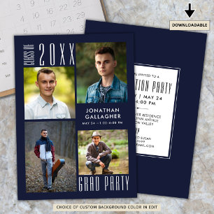 Invitation Graduation Moderne classe lisse de 20XX bleu marin