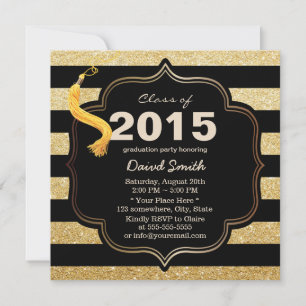 Invitation Graduation moderne de Black & Gold Stripes