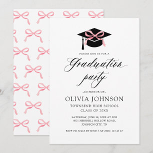 Invitation Graduation moderne élégant Cap Pink Bow Graduation