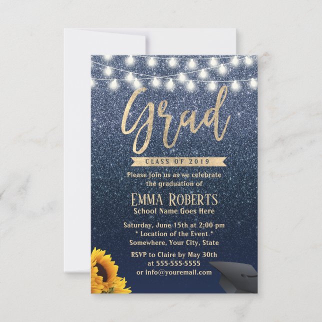 Invitation Graduation Moderne Marine Parties scintillant Bleu (Devant)