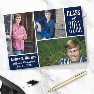 Invitation Graduation moderne Photo Collage Classe de 20XX Bl
