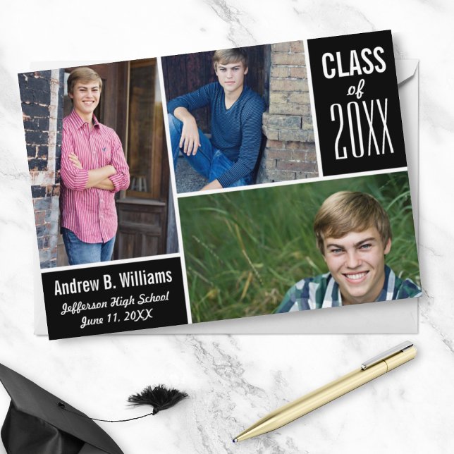 Invitation Graduation moderne Photo Collage Classe de 20XX Bl (Créateur téléchargé)
