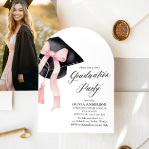 Invitation Graduation moderne Pink Bow Graduation Cap Arched