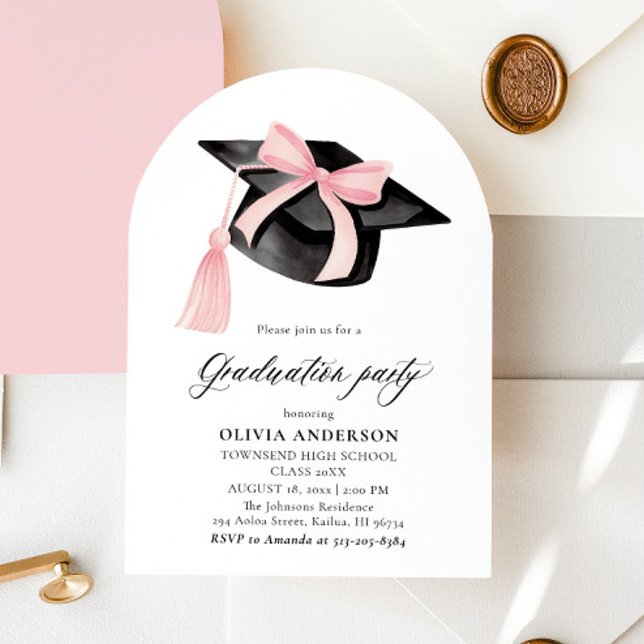 Invitation Graduation moderne Pink Bow Graduation Cap Arched (Créateur téléchargé)