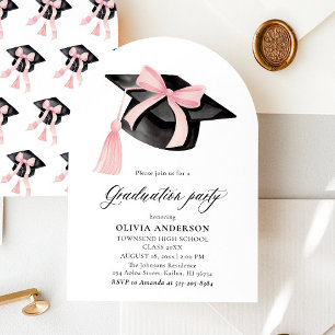 Invitation Graduation moderne Pink Bow Graduation Cap Arched
