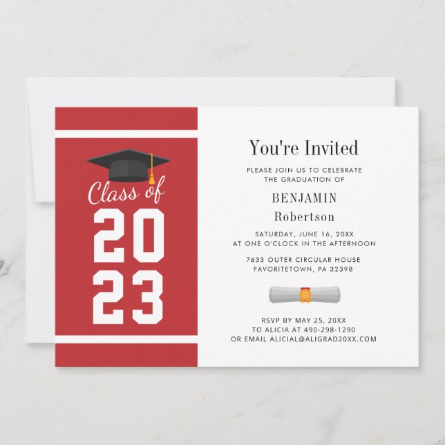 Invitation Graduation moderne Red White Grad Photo 2024 Party (Devant)