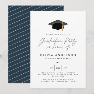 Invitation Graduation moderne simple élégant marine bleu fête