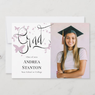 Invitation Graduation Papillons rose Grad Calligraphie Chic