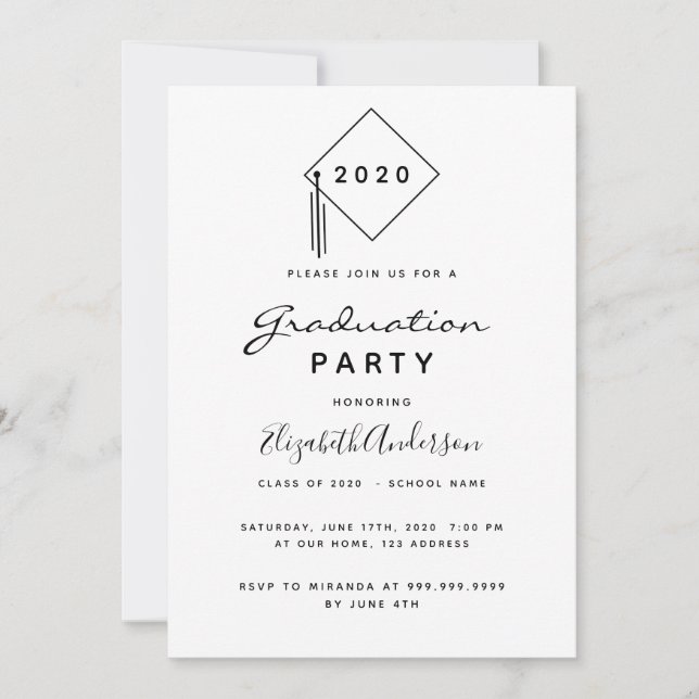 Invitation Graduation party 2024 moderne noir blanc dessus (Devant)