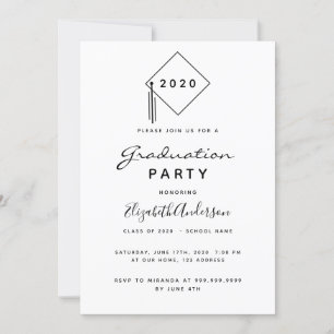 Invitation Graduation party 2024 moderne noir blanc dessus