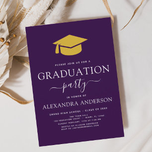 Invitation Graduation Party 2024 Purple Gold Moderne Élégant