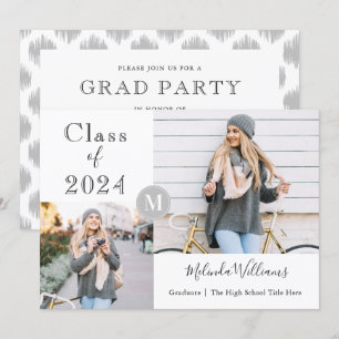Invitation Graduation Party 2 Photo Simple Monogramme moderne