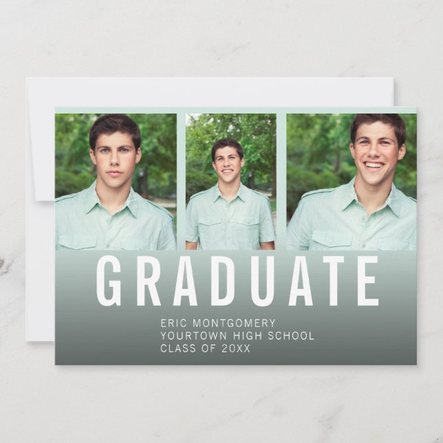 Invitation Graduation Party 3 Photo Blue Green Ombre' (Devant)