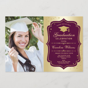Invitation Graduation Party avec photo - Gold Burgundy