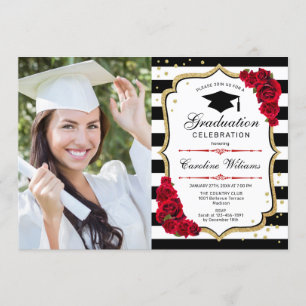 Invitation Graduation Party avec photo - Gold Red Black