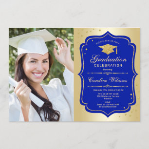 Invitation Graduation Party avec photo - Gold Royal Blue