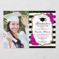 Graduation Party avec photo - Rose or Blanc
