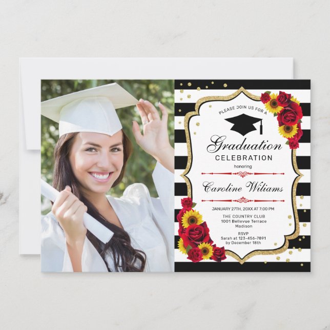 Invitation Graduation Party avec photo - Roses Sunflower (Devant)