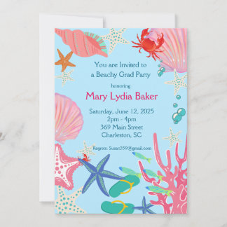 Invitation Graduation Party Beach Design avec personnalisatio